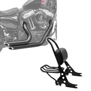 Set: Craftride Auspuff Harley Sportster 883 Iron 09-13 Short-Shot Schalldämpfer Set schwarz + Sissybar Harley Davidson Sportster 883 Iron 09-20 Craftride Fast Rider-M inkl. Gepäckträger schwarz_1