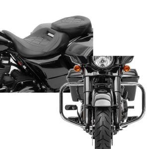 Set: Sitzbank für Harley Street Glide 09-21 Craftride RH3 schwarz + Sturzbügel für Harley Davidson Street Glide 09-21 Craftride TR2 chrom_1