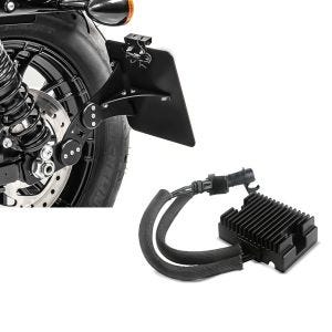 Set: Seitlicher Kennzeichenhalter für Harley Sportster 883 Iron 09-20 Craftride schwarz + Spannungsregler für Harley-Davidson Sportster 883 Iron 09-13 Gleichrichter Laderegler Craftride_1