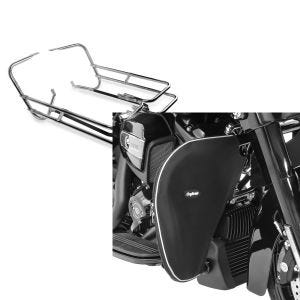 Set: Kofferträger Twin Rail für Harley Road King 97-08 Schutzbügel Craftride + Sturzbügel Spritzschutz für Harley Road King 94-21 Beinwärmer Craftride_1