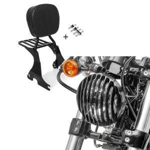 Set: Sissybar für Harley Davidson Sportster 883 Iron 09-20 Craftride inkl. Gepäckträger und Docking Kit schwarz + Scheinwerfer Grill Harley Sportster 883 Iron 09-20 schwarz von Craftride_1