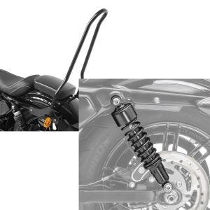 Set: Sissybar für Harley Sportster 883 Iron 09-20 Craftride Tampa + Stoßdämpfer 11,9 Zoll Harley Davidson Sportster 883 Iron 09-20 Craftride schwarz_1