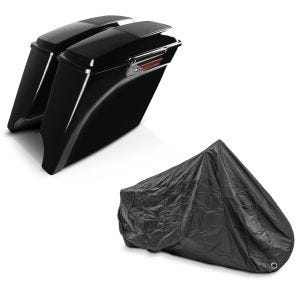 Set: Seitenkoffer Stretched für Harley Street Glide (FLHX) 06-13 Lautsprecher Latch Black Craftride + Abdeckplane Harley Street Glide / Special Craftride XXXL schwarz_1