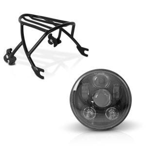 Set: Gepäckträger Solo Rack Abnehmbar für Harley Sportster 883 Iron 09-20 schwarz Craftride + Hauptscheinwerfer LED 5,75 Zoll für Harley Sportster 883 Iron 09-20 schwarz von Craftride_1