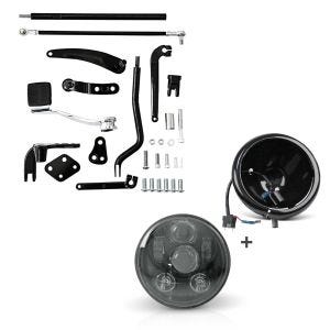 Set: Vorverlegte Fussrastenanlage für Harley Davidson Dyna Street Bob 06-17 Craftride RR1 + LED Scheinwerfer Set 5,75 Zoll für Harley Dyna Street Bob 06-17 schwarz Craftride C6_1