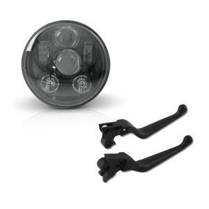 Set: Hauptscheinwerfer LED 5,75 Zoll für Harley Dyna Street Bob 06-17 schwarz von Craftride + Bremshebel und Kupplungshebel-Set Grip für Harley Davidson Dyna Street Bob 06-17 schwarz Craftride_1