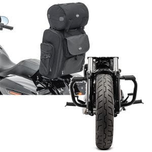 Set: Sissybar Tasche für Harley Sportster Forty-Eight 48 / Special Hecktasche Craftride SXL mit Gepäckrolle + Sturzbügel für Harley Davidson Sportster Forty-Eight 48 (XL 1200 X) 10-20 Craftride Mustache schwarz_1