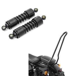 Set: Stoßdämpfer 11 Zoll Harley Sportster 883 Iron Federbeine von Craftride schwarz + Sissybar für Harley Sportster 883 Iron 09-20 Craftride Tampa_1