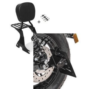 Set: Sissybar für Harley Davidson Sportster 883 Iron 09-20 Craftride inkl. Gepäckträger und Docking Kit schwarz + Kennzeichenhalter seitlich S für Harley Sportster 883 Iron 19-20 schwarz Craftride_1