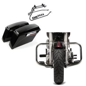 Set: Seitenkoffer für Harley Davidson Heritage Softail Classic 88-17 Craftride inkl. Kofferträger schwarz + Sturzbügel für Harley Davidson Heritage Softail Classic 00-17 Craftride ST2 chrom_1