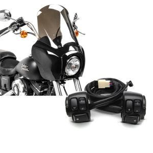 Set: Frontverkleidung für Harley Dyna Street Bob 06-17 Craftride MG5 mit Scheibe schwarz-rauchgrau + Lenkerschalter für Harley Davidson Dyna Street Bob 06-11 Lenkerarmatur schwarz Craftride_1