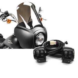 Set: Frontverkleidung für Harley Dyna Street Bob 06-17 Craftride MG5 mit Scheibe schwarz-matt rauchgrau + Lenkerschalter für Harley Davidson Dyna Street Bob 06-11 Lenkerarmatur schwarz Craftride_1