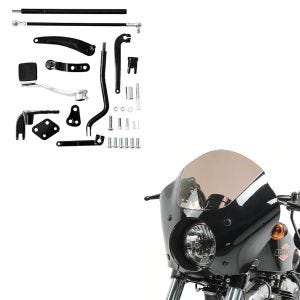 Set: Vorverlegte Fussrastenanlage für Harley Dyna Modelle 06-17 Craftride RR1 + Verkleidung für Harley Dyna Street Bob 06-17 Lampenmaske Craftride Gauntlet MG4_1