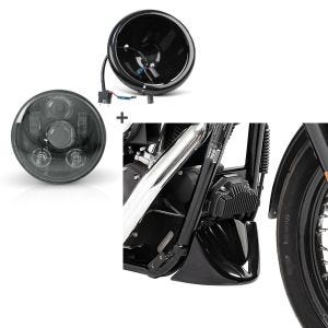 Set: LED Scheinwerfer Set 5,75 Zoll für Harley Dyna Street Bob 06-17 schwarz Craftride C6 + Bugspoiler für Harley Davidson Dyna Street Bob 06-17 Craftride_1