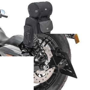 Set: Sissybar Tasche für Harley Sportster Forty-Eight 48 / Special Hecktasche Craftride SXL mit Gepäckrolle + Kennzeichenhalter seitlich S für Harley Sportster Forty-Eight 48 10-20 schwarz Craftride_1