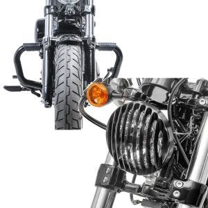 Set: Sturzbügel Mustache II für Harley Davidson Sportster Forty-Eight 48 10-20 Schutzbügel schwarz Craftride + Scheinwerfer Grill Harley Sportster Forty-Eight 48 10-20 schwarz von Craftride_1