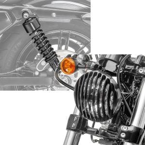 Set: Stoßdämpfer 11,9 Zoll Harley Davidson Sportster 883 Iron 09-20 Craftride schwarz + Scheinwerfer Grill Harley Sportster 883 Iron 09-20 schwarz von Craftride_1