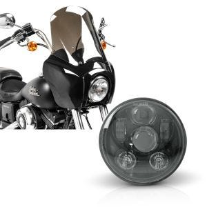 Set: Lampenmaske MG5 für Harley Dyna Street Bob 06-17 Lampen Verkleidung schwarz-rauchgrau Craftride + Hauptscheinwerfer LED 5,75 Zoll für Harley Dyna Street Bob 06-17 schwarz von Craftride_1