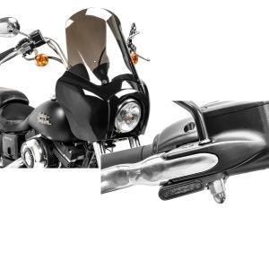 Set: Frontverkleidung für Harley Dyna Low Rider / Street Bob Craftride MG5 mit Scheibe schwarz-rauchgrau + LED Lenkerblinker für Harley Davidson Dyna Street Bob Lumitecs Blinker M2 getönt_1