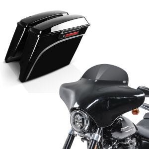 Set: Seitenkoffer Stretched für Harley Davidson Road King (FLHR/I) 94-13 Black Latch Craftride + Batwing Verkleidung BD8 für Harley Davidson Road King / Classic Craftride_1