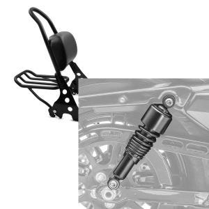 Set: Sissybar Harley Davidson Sportster Forty-Eight 48 10-20 Craftride Fast Rider-M inkl. Gepäckträger schwarz + Stoßdämpfer 10,5 Zoll Harley Sportster Forty-Eight 48 10-20 Federbeine von Craftride schwarz_1