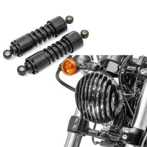 Set: Stoßdämpfer 11 Zoll Harley Sportster 883 Iron Federbeine von Craftride schwarz + Scheinwerfer Grill Harley Sportster 883 Iron 09-20 schwarz von Craftride_1