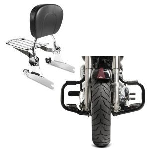Set: Sissybar Harley Fat Boy 00-06 Craftride Fast Driver-M Flex inkl. Gepäckträger chrom + Sturzbügel für Harley Davidson Fat Boy 2000-2017 Craftride Mustache schwarz_1