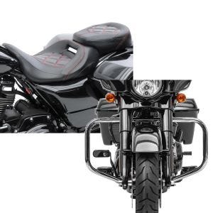 Set: Sitzbank für Harley Street Glide 09-21 Craftride RH3 schwarz-rot + Sturzbügel für Harley Davidson Street Glide 09-21 Craftride TR2 chrom_1