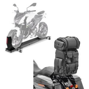Set: Rangierschiene Harley Rocker / C ConStands Smart-Mover mit Wippe grau + Sissybar Tasche für Harley Rocker / C Hecktasche Craftride DLX mit Gepäckrolle_1