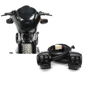 Sett: lampe maske MG8 egnet for Dyna Street Bob 06-17 lampe fairing røykgrå Craftride + styrebryter egnet for Dyna Street Bob 06-11 styrebeslag svart Craftride