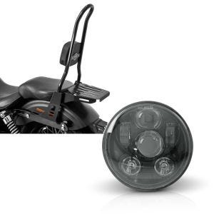 Set: Sissybar Harley Davidson Dyna Street Bob 06-08 Harley Davidson Craftride Fast Rider-XL inkl. Gepäckträger schwarz + Hauptscheinwerfer LED 5,75 Zoll für Harley Dyna Street Bob 06-17 schwarz von Craftride_1