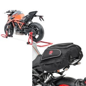 Set: Einarm Montageständer Set für KTM 1290 Super Duke R 14-21 Motorradständer hinten vorne Constands CLR + Hecktasche für KTM 1290 Super Duke / R Gepäcktasche hinten Bagtecs X50 50Ltr schwarz_1