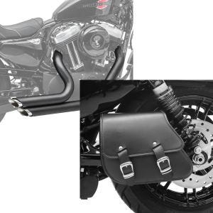 Set: Craftride Auspuff Harley Sportster 883 Iron 09-13 Short-Shot Schalldämpfer Set schwarz + Schwingentasche + Halter für Harley Sportster 883 Iron 09-20 Craftride_1