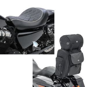 Set: Solo Sitz für Harley Sportster Forty-Eight 48 10-20 Craftride SR4 Sitzbank + Sissybar Tasche für Harley Sportster Forty-Eight 48 / Special Hecktasche Craftride SXL mit Gepäckrolle_1