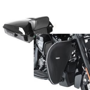 Set: Topcase für Harley Street Glide 14-21 Craftride Razor GB2 schwarz + Sturzbügel Spritzschutz für Harley Street Glide 06-21 Beinwärmer Craftride_1