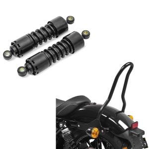 Set: Stoßdämpfer 11 Zoll Harley Sportster 883 Iron Federbeine von Craftride schwarz + Sissybar für Harley Sportster 883 Iron 09-20 Craftride Tampa S schwarz_1