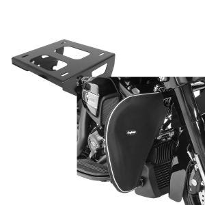 Set: Gepäckträger TP Solo Sitz für Harley Davidson Street Glide 14-21 schwarz Craftride + Sturzbügel Spritzschutz für Harley Street Glide 06-21 Beinwärmer Craftride_1