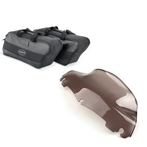 Set: Innentasche Seitenkoffer für Harley Street Glide 06-21 Craftride 19Ltr schwarz + Windschild Wave 9" für Harley Street Glide 14-21 braun Craftride_1