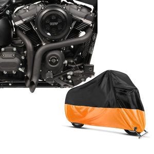 Set: Auspuff für Harley Softail Street Bob 18-21 Drag Pipe Schalldämpfer schwarz Craftride + Abdeckplane Harley Softail Street Bob / Fat Bob / 114 Craftride XXL in schwarz-orange_1