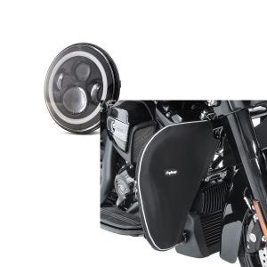 Set: LED Scheinwerfer 7" für Harley Davidson Street Glide / Special DRL Craftride schwarz + Sturzbügel Spritzschutz für Harley Street Glide Special 15-21 Beinwärmer Craftride_1