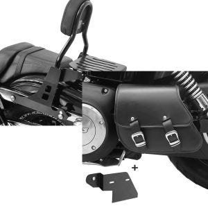 Set: Sissybar Harley Davidson Dyna Fat Bob 10-17 Craftride Fast Driver-M inkl. Gepäckträger schwarz + Schwingentasche + Halter für Harley Dyna Fat Bob 08-17 Craftride_1