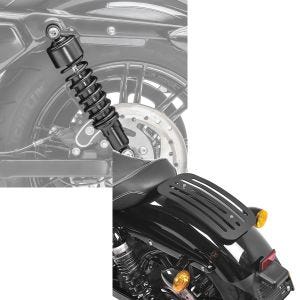 Set: Stoßdämpfer 11,9 Zoll Harley Davidson Sportster 883 Iron 09-20 Craftride schwarz + Gepäckträger für Harley Sportster 883 Iron 09-20 Solo Rack L1 Gepäckbrücke Craftride_1
