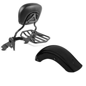 Set: Sissybar Harley Street Glide (FLHX) 09-21 Craftride Fast Driver-L Flex inkl. Gepäckträger schwarz + Heckfender II für Harley Street Glide 09-20 Kotflügel hinten Craftride schwarz_1