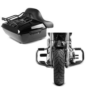 Set: Topcase King NHB für Harley Fat Boy / 114 schwarz Craftride + Sturzbügel für Harley Davidson Fat Boy 2000-2017 Craftride Mustache chrom_1