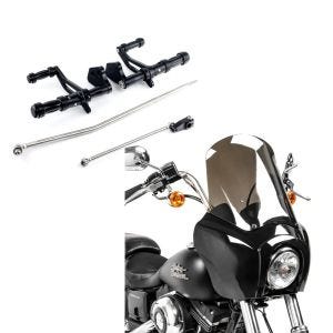 Set: Vorverlegte Fußrastenanlage für Harley Dyna Street Bob 06-17 Craftride schwarz + Lampenmaske MG5 für Harley Dyna Street Bob 06-17 Lampen Verkleidung schwarz-rauchgrau Craftride_1