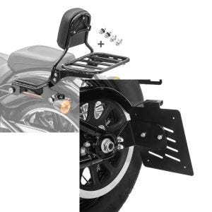 Set: Sissybar für Harley Fat Boy / 114 18-21 R1 mit Gepäckträger und Docking schwarz Craftride + Seitlicher Kennzeichenhalter für Harley Davidson Softail 18-21 Craftride schwarz_1