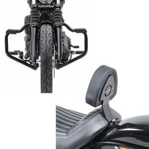 Set: Sturzbügel Mustache für Harley Davidson Softail 18-21 Schutzbügel 32mm schwarz Craftride + Fahrer Sissybar für Harley Davidson Softail Standard 20-21 Fahrer Rückenlehne Craftride_1