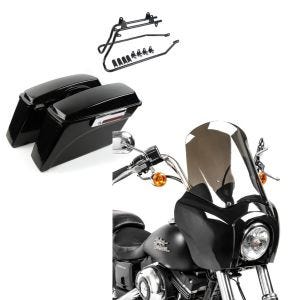 Set: Seitenkoffer Set für Harley Dyna Street Bob 08-17 DY1 Craftride + Frontverkleidung für Harley Dyna Low Rider / Street Bob Craftride MG5 mit Scheibe schwarz-rauchgrau_1
