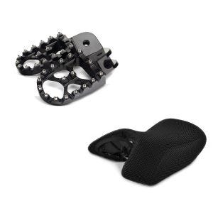 Set: Fußrasten für BMW R 1200 GS Xdure FF6 Aluminium 57mm schwarz + Sitzbank Bezug BMW R 1200 GS 04-12 Tourtecs Cool-Dry Mesh Ready_1