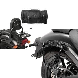 Set: Sissybar XS3 + Hecktasche RB1 für Kawasaki Vulcan S / Café 15-20 mit Gepäckträger Craftride + Satteltaschenhalter für Kawasaki Vulcan S / Café 15-20 rechts Satteltaschen Abstandshalter Craftride_1